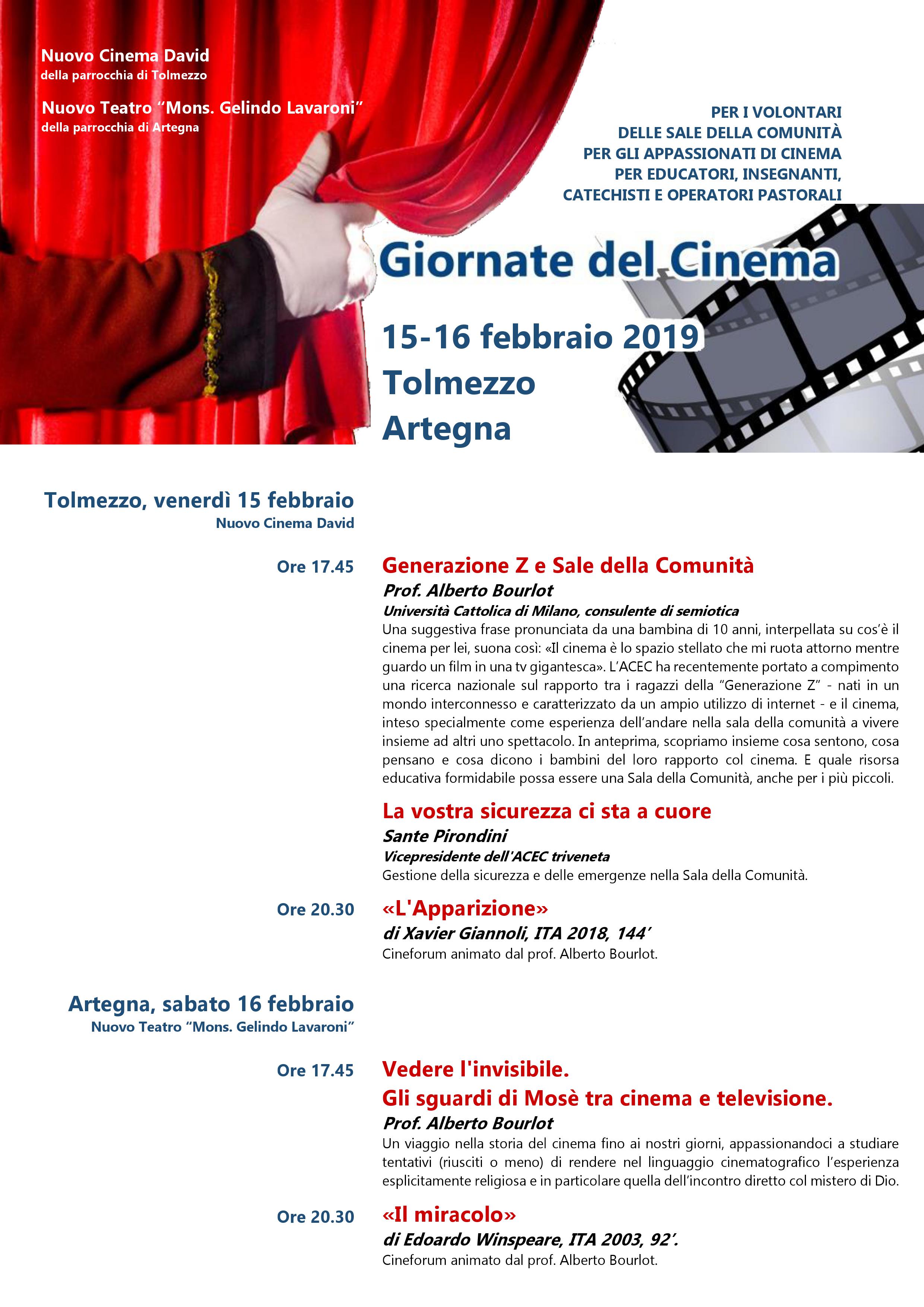 Le “Giornate del Cinema” Il 15 e 16 febbraio un'iniziativa delle SdC di Tolmezzo e Artegna in Friuli Venezia Giulia