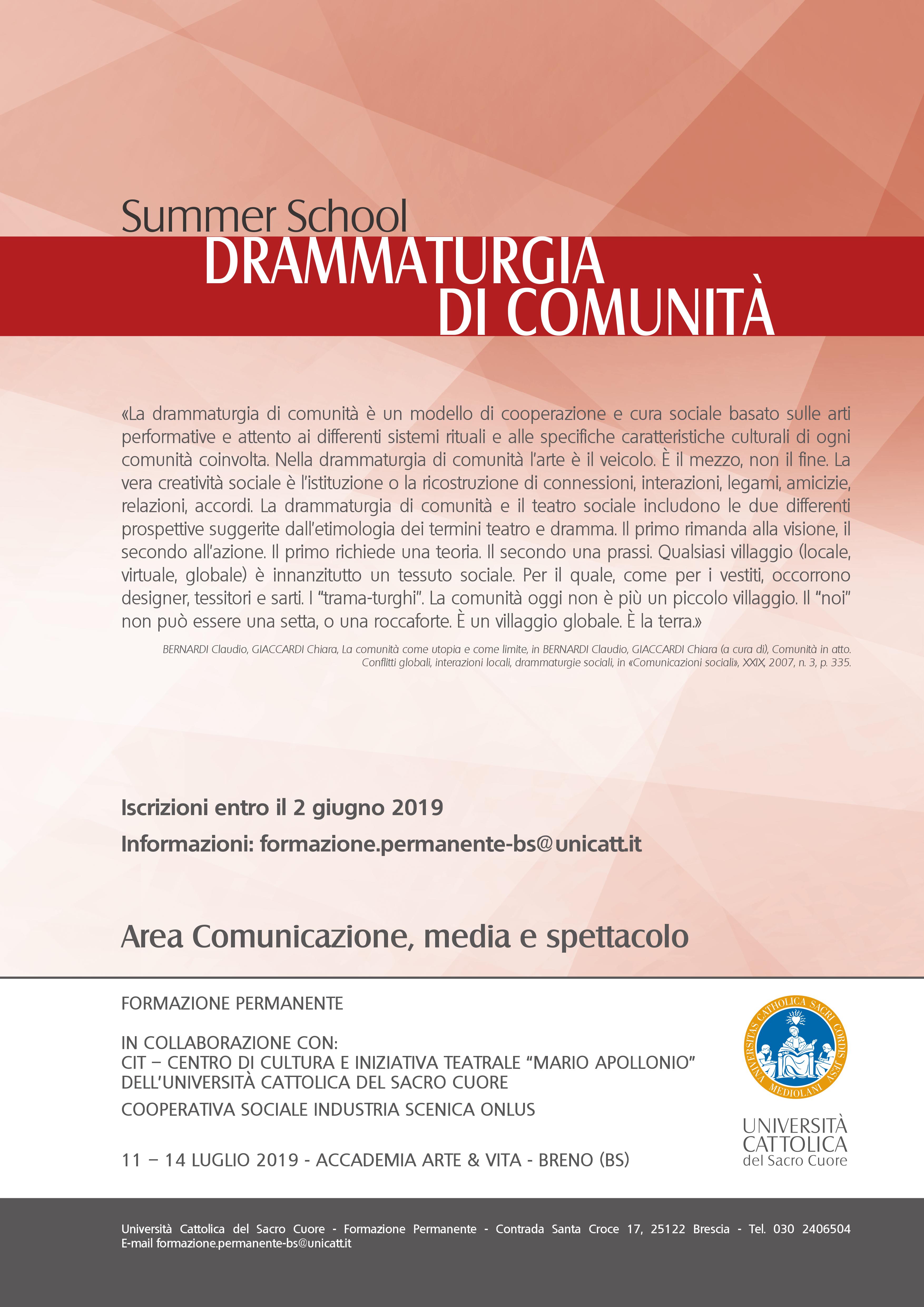 DRAMMATURGIA DI COMUNITA’ La Summer School dell'Università Cattolica del Sacro Cuore